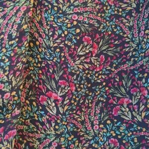 CeCe Blouse Multicolor Floral Sheer Lined Long Sleeve Large Round Neck Boho